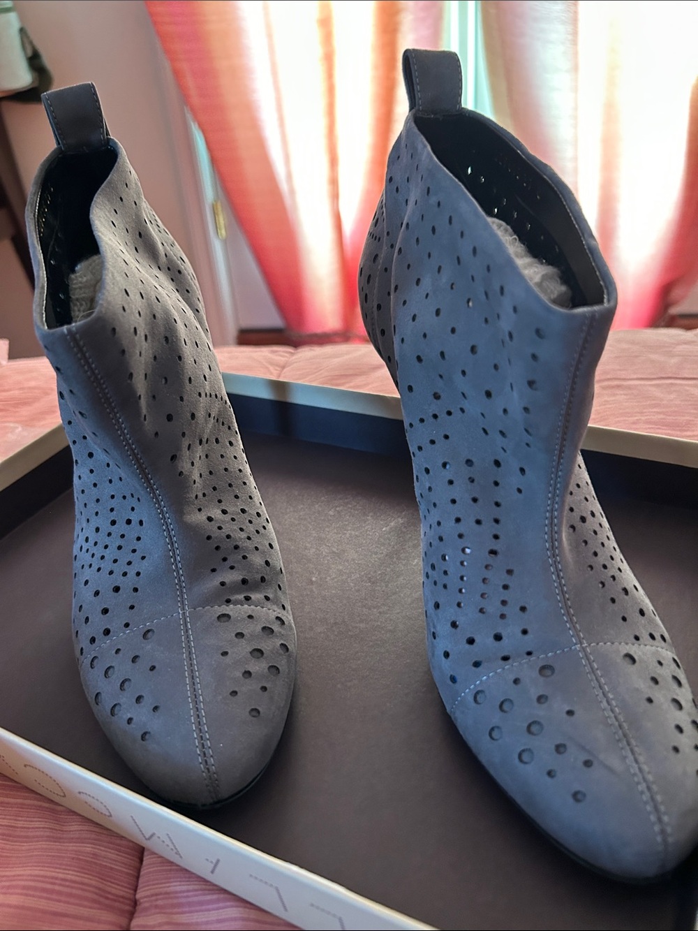 Stella McCartney Perforated Pointed-Toe Ankle Booties in Slate Gray - Picture 4 of 10